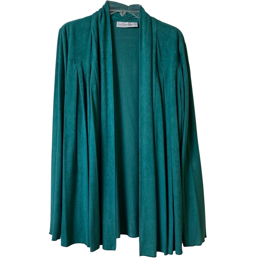 Sag Harbor Sz S Emerald Green‎ Cardigan Suede Like Fabric  (2572)